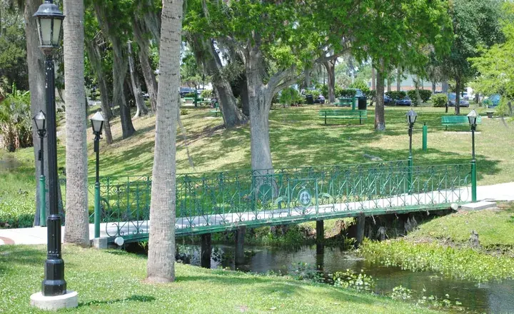The iron footbridge over the spring run in Spring Park, Green Cove Springs, Florida