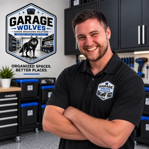 Tyler of Garage Wolves, in a Garage Wolves polo, in an organized garage
